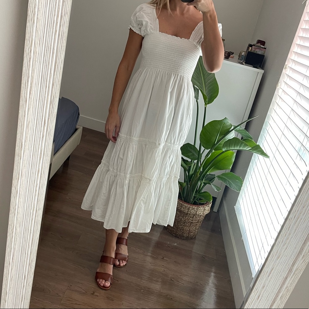 Caara Smocked White Cotton Maxi Dress